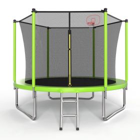 10FT Trampoline for Kids, Basketball Hoop and Ladder, Outdoor Kids Trampoline with Safety Enclosure,Fast Assembly for Backyard Fun,ASTM Approved