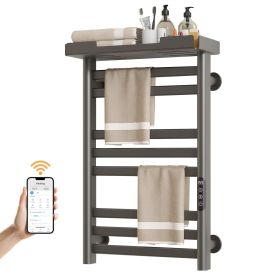SIOYIE Heated Towel Rack with Shelf and Wi-Fi App Control, 8 Bars Electric Wall Mounted Towel Warmer with Timer & Adjustable Temperature