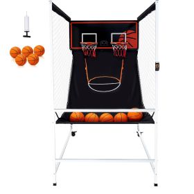 Arcade Cage Basketball Game, 2 Player Indoor Basketball Game, Home Dual Shot Sport with 5 Balls, 8 Game Modes, Electronic Scoreboard