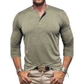 Men's Long-sleeved Henry Collar T-shirt (Option: Matcha color-L)