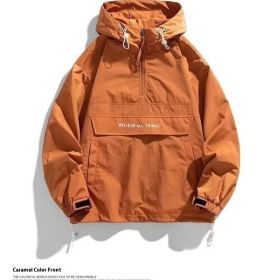 Half Zipper Pullover Men's Spring And Autumn New Hooded Fir Sweater (Option: Orange Red-L)