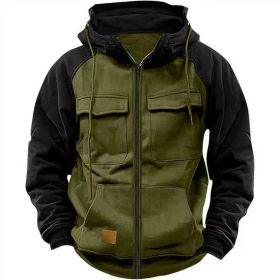 Men's Hoodie Youth Sports Multi-pocket Workwear (Option: Forest Green-XL)