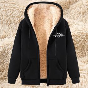 Men's Fleece Hoodie With Fleece Lining, Thick And Warm For Winter, Lamb Fleece For Autumn And Winter (Option: 21 Black-XL)