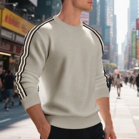 Casual Men's Loose Round Neck Sweater Thin (Option: Light Khaki-S)