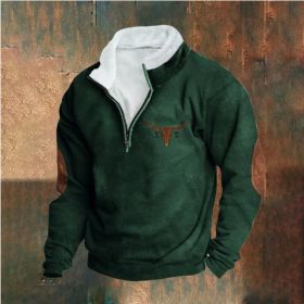 Retro Patchwork Half Cardigan Men's Long-sleeved Sweater (Option: Green-S)
