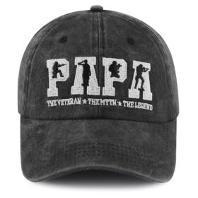 Veteran Dad Baseball Cap - PAPA The Veteran The Myth The Legend Washed Cotton Hat For Men (Option: Black)