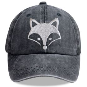 2pcs Cute Fox Face Embroidered Baseball Cap - Vintage Washed Cotton Hat, Adjustable Unstructured Low Profile, Casual Outdoor Sun Hat For Men Wome (Option: 1pcs)