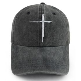 2pcs Minimal Cross Washed Black Cross Embroidered Baseball Cap,Vintage Distressed Cotton Hat, Unstructured Adjustable Streetwear Hat For Men Wome (Option: 1pcs)