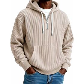 Men's Solid-Colored Corduroy Long-Sleeve Hoodie For Sports And Casual Wear (Option: Khaki-S)