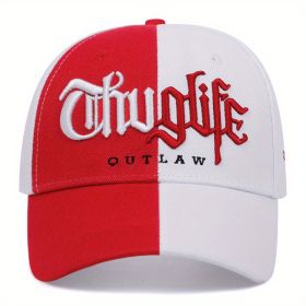 Embroidered Letter Double Stitching All-matching Sun Hat Peaked Cap (Option: Red And White-Adjustable)