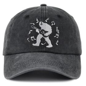 2pcs Bigfoot Playing Guitar Embroidered Baseball Cap - Vintage Washed Cotton Hat, Adjustable Unstructured Low Profile, Music & Sasquatch Cap For (Option: 1pcs)