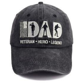 Veteran Dad Hat, Dad Veteran Hero Legend Embroidered Baseball Cap, Washed Cotton Adjustable Low Profile Cap For Men, Patriotic Military Gift (Option: Black)