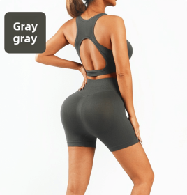 Workout Sets for Women 2 Piece High Waisted Seamless Leggings with Padded Stretchy Sports Bra Sets Gym Clothes (Color: GRAY, size: S)