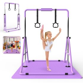 Gymnastics Bar for Kids, Gymnastics Horizontal Bar with Adjustable Height Foldable Training Bar with Mat for Home Practice (Color: as Pic)