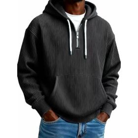 Men's Solid-Colored Corduroy Long-Sleeve Hoodie For Sports And Casual Wear (Option: Black-M)