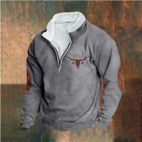 Retro Patchwork Half Cardigan Men's Long-sleeved Sweater (Option: Grey 1-5XL)
