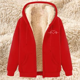 Men's Fleece Hoodie With Fleece Lining, Thick And Warm For Winter, Lamb Fleece For Autumn And Winter (Option: 21 Red-5XL)