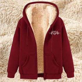 Men's Fleece Hoodie With Fleece Lining, Thick And Warm For Winter, Lamb Fleece For Autumn And Winter (Option: 17 Wine Red-4XL)
