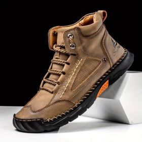 Hand Sewn Ankle Boots With Flat Straps And Casual Shoes (Option: Khaki-40)