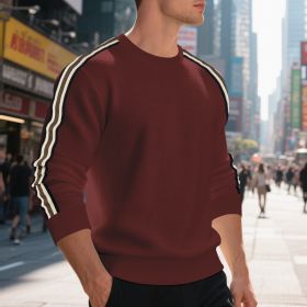 Casual Men's Loose Round Neck Sweater Thin (Option: Purplish Red-M)