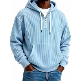 Men's Solid-Colored Corduroy Long-Sleeve Hoodie For Sports And Casual Wear (Option: Sky Blue-M)