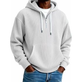 Men's Solid-Colored Corduroy Long-Sleeve Hoodie For Sports And Casual Wear (Option: White-M)