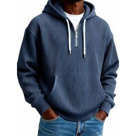 Men's Solid-Colored Corduroy Long-Sleeve Hoodie For Sports And Casual Wear (Option: Navy Blue-4XL)