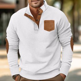 Patch Pocket Jacket Stand Collar Long Sleeve Corduroy Multicolor Hoodie (Option: White-XXL)