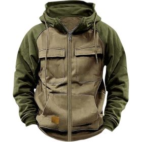 Men's Hoodie Youth Sports Multi-pocket Workwear (Option: Camel-XL)