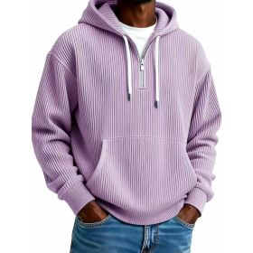 Men's Solid-Colored Corduroy Long-Sleeve Hoodie For Sports And Casual Wear (Option: Purple-5XL)