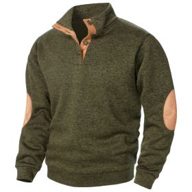 Men's Stand Collar Knitted Joint Stitching Casual Jacquard Cardigan Sweater (Option: Army Green-L)
