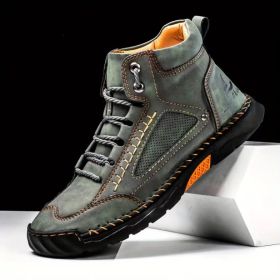Hand Sewn Ankle Boots With Flat Straps And Casual Shoes (Option: Green-42)