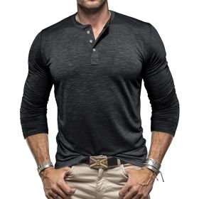 Men's Long-sleeved Henry Collar T-shirt (Option: Black-3XL)