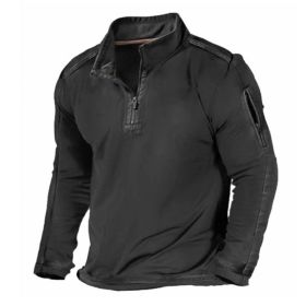 Men's Outdoor Zipper Pocket Long Sleeve Sweater (Option: Black-XL)