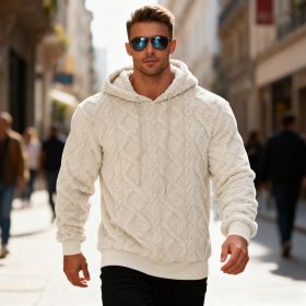 Plush Hooded Sweatshirt Winter Warm Long-sleeved Pullover Top Men's Casual Solid Color Fleece Hoodie Clothing (Option: Apricot-XXL)