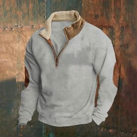 Retro Patchwork Half Cardigan Men's Long-sleeved Sweater (Option: Gray-3XL)