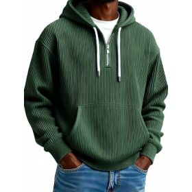 Men's Solid-Colored Corduroy Long-Sleeve Hoodie For Sports And Casual Wear (Option: Dark Green-5XL)