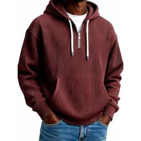 Men's Solid-Colored Corduroy Long-Sleeve Hoodie For Sports And Casual Wear (Option: Wine Red-5XL)
