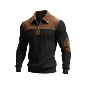 Notched-collar Patchwork Knit Top With Embroidered Zipper Hoodie (Option: Black-3XL)