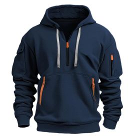 Dropped Shoulder Hooded Sweatshirt Men's Women's Plus Size Loose Pullover Fashion Sweatshirt (Option: Navy Blue-XXL-1pcs)