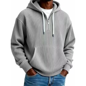 Men's Solid-Colored Corduroy Long-Sleeve Hoodie For Sports And Casual Wear (Option: Gray-5XL)