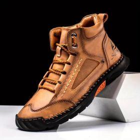 Hand Sewn Ankle Boots With Flat Straps And Casual Shoes (Option: Yellow Brown-44)