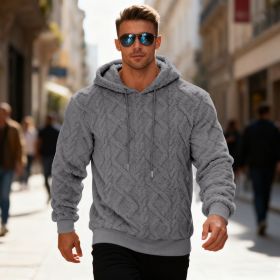 Plush Hooded Sweatshirt Winter Warm Long-sleeved Pullover Top Men's Casual Solid Color Fleece Hoodie Clothing (Option: Light Gray-XXXL)
