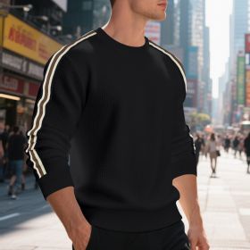 Casual Men's Loose Round Neck Sweater Thin (Option: Black-L)